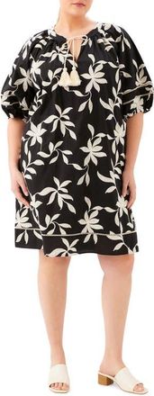 Karen Kane Floral Embroidered Puff Sleeve Cotton Shift Dress in Black at Nordstrom, Size 1 X