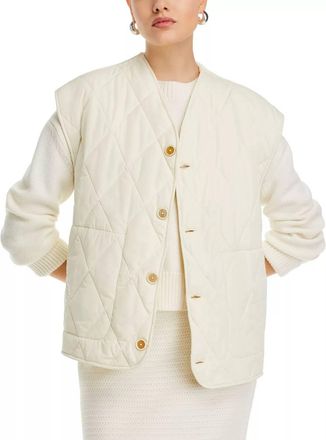 Fabiana Filippi Techno Taffeta Quilted Vest With Knit Back In Beige