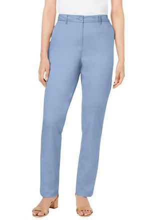 Jessica London Stretch Cotton Chino Straight Leg Pant in Azure Mist at Nordstrom, Size 16Short