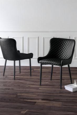Julian Bowen Luxe Diamond Quilted Upholstered Dining Chair (Set of 2) in Black