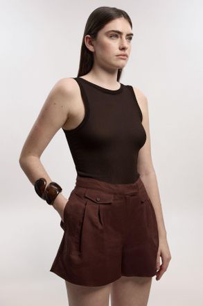 Karen Millen Womens Viscose Linen Woven Pocket Detail Short - Chocolate - Size 14 UK