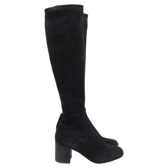Rene Caovilla Block-Heel Knee-High Boots in Black Suede