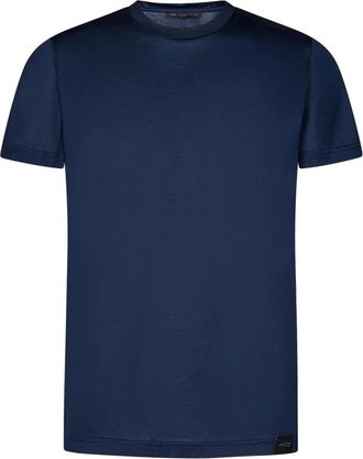 low brand T-Shirts, male, Blue, Size: 3XL Blue Cotton T-shirt with Logo