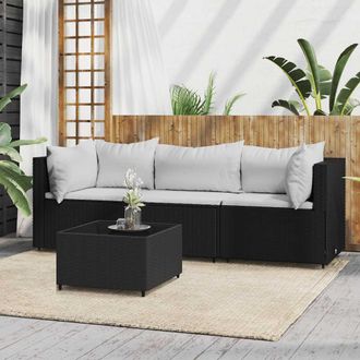 vidaXL Juego De Jard&iacute;n Con Cojines 4 Piezas Rat&aacute;n Sint&eacute;tico Negro Vidaxl