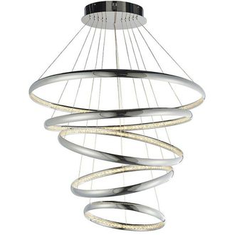 Loops LED Ceiling Pendant Light 97W Warm White Chrome & Crystal 5 Ring/Hoop Strip Lamp