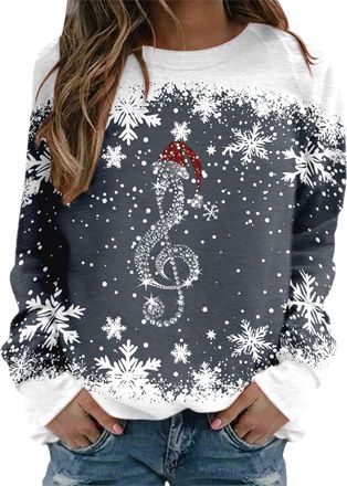 Generic Christmas Jumpers For Women,Graphic Print Crewneck Long Sleeve Hoodless Sweatshirt Top Pullover Outfits Christmas Jumper Sweaters Xmas Sweatshirts Cas