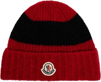 Moncler Wolmuts met logopatch - Heren - Hoeden - Rood - ONE Size - Wol - Accessoires