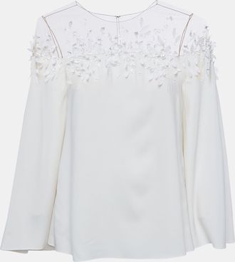 Oscar De La Renta Oscar De La Renta Off-White Embellished Silk Cape Detail Top