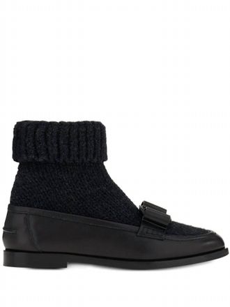 Ferragamo Womens Vara Bow Sock-Ankle Loafers In Black