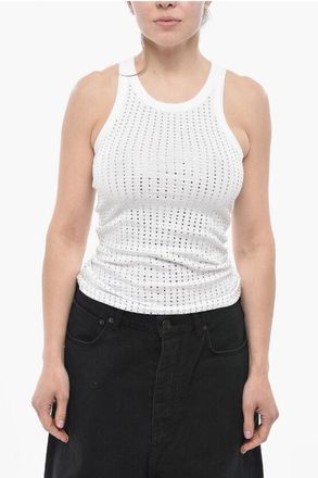 The Attico Cotton Tank Top With All-Over Rhinestones size 38