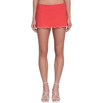 Avec Les Filles Scallop Edge Miniskirt in Lobster Red at Nordstrom, Size 14