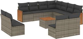 vidaXL Set De Sof&aacute;s De Jard&iacute;n 12 Pzas Con Cojines Rat&aacute;n Sint&eacute;tico Gris Vidaxl