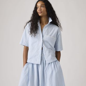 Levi's Novelty Harlie Short Sleeve Cropped Shirt - Womens - XS - Blue