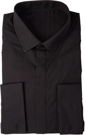 Generic Mens Black Tailored Fit Dress Shirt with Regular Collar Double Cuff for Work Wedding Formal Casual Occasions (UK, Neck, 15.5, Regular, Regular, Black)