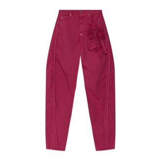 Dsquared2 Broek met bloemapplicatie - Dames - Wijde Broeken - Roze - 2XS - Katoen - Broeken