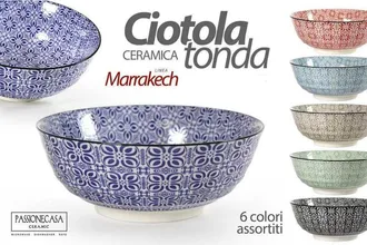 Trade Shop Cuenco Redondo Multiusos Marrakech 23x23x8,5 Cm Cer&aacute;mica Decorada 6 Colores 771583