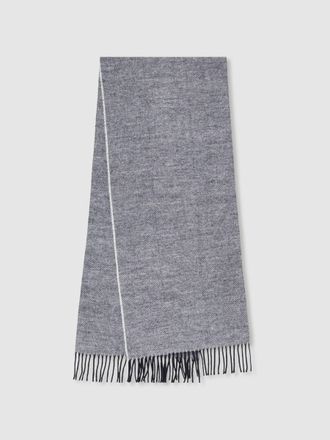 Reiss Navy & white Wool-blend Herringbone Scarf