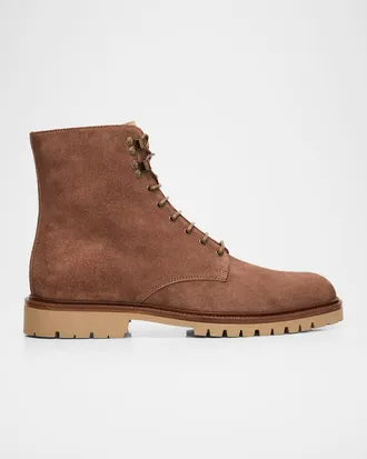 Brunello Cucinelli Men & apos;s Suede Lug-Sole Lace-Up Boots