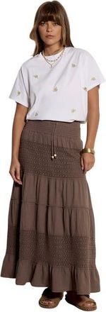 Apricot Crochet Detail Tiered Skirt in Stone at Nordstrom, Size Xx-Large