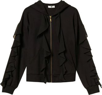 Twin-Set ruffle-trimmed hooded sweatshirt - Black