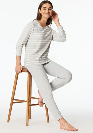 Schiesser Schlafanzug SCHIESSER Casual Essentials, Damen, Gr. 36, silbergrau, meliert, Frottee, Obermaterial: 80% Baumwolle, 20% Polyester, bequem lang, Rundhal