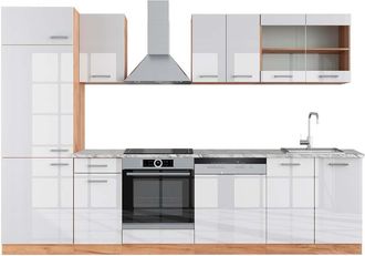 Vicco Mueble De Cocina R-line, Blanco Brillo Intenso/roble Dorado, 300 Cm, Et M&aacute;rmol