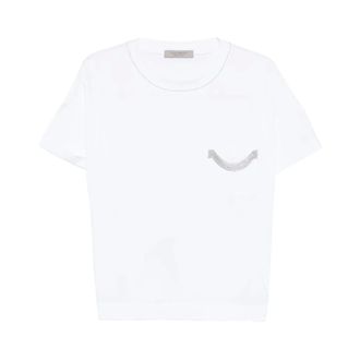 D.exterior T-Shirts, female, White, Size: XL Stretch Cotton Short-Sleeved T-Shirt