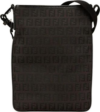 Fendi Pre-owned Zucchino Canvas Crossbody Bag - Dames - Vintage Schoudertas - Zwart - ONE Size - Leer - Vintage