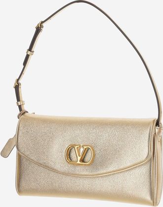 Valentino Garavani Womens Shoulder Bag Devain Laminated Nappa Leather Gold