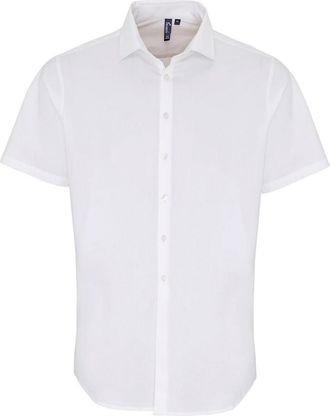 Premier Heren Poplin Stretch Overhemd met Korte Mouwen (Wit)