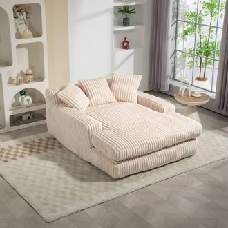 Direct Wicker Oversized Upholstered Soft Chaise Lounge Sofa with 2 Throw Pillows in Beige | Size: 1 Pack