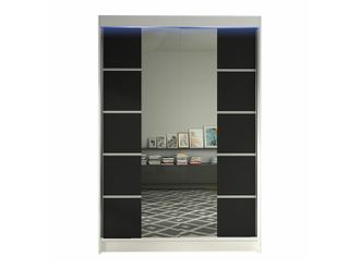 Mirjan24 Armario Closico Salvor V, Blanco + Negro, 200x120x58cm, Puertas De Armario: Correderas, N&uacute;mero De Estantes: 5, Led