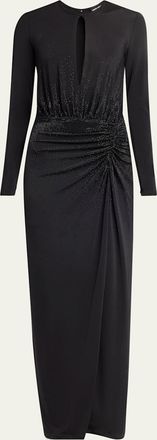 Giorgio Armani Keyhole Long-Sleeve Crystal Draped Jersey Gown