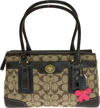 Coach Beige Dark Brown Canvas Leather Handbag Tote Bag (Pre-Owned)