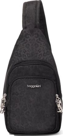 Baggallini Securtex Anti-Theft Daytripper Sling Bag in Black Cheetah Emboss at Nordstrom