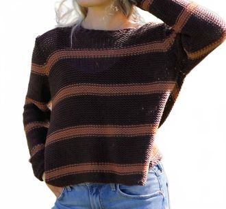Wooden Ships Mare Striped Chunky Crew Cotton Top In Chocolate Ale/golden Brown