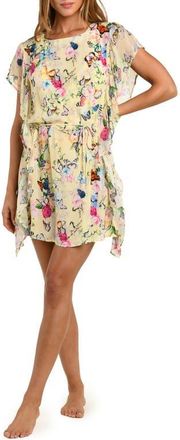 L'agence Alia Garden Butterflies Chiffon Cover-Up Tunic in Yellow Multi at Nordstrom, Size X-Small