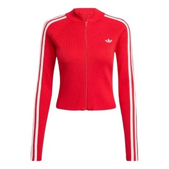 adidas (WMNS) adidas 3-Striped Slim Knit Track Top Red JY2598
