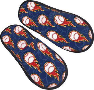 Generic Women Men House Slippers Baseball Ball And Flames Slippers Casual Lightweight Home Shoes, For Hotel, Travel, Home, L