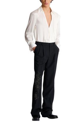 Balmain Pleated wool trousers with Sand Effect embroidery in Black at Nordstrom, Size 48 It
