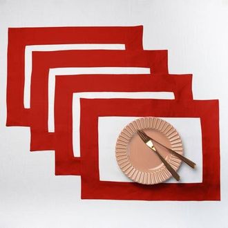 Solino Home Linen Placemats - Contempo, 14 x 19 in Red And White at Nordstrom, Size Medium