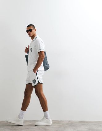 Polo Ralph Lauren Wimbledon Capsule - Pantaloncini in spugna bianchi con logo con stemma in coordinato-Bianco