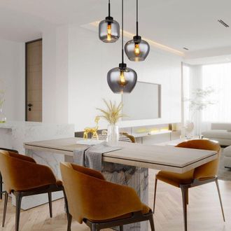 Globo Lighting Lampada a sospensione lampada da tavolo da pranzo lampada da soggiorno in vetro fumé lampada a sospensione 3 fiamme, metallo nero, 3x E27, DxH 38x120