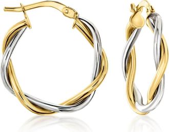 Ross-Simons Italian 10kt 2-Tone Gold Twisted Hoop Earrings