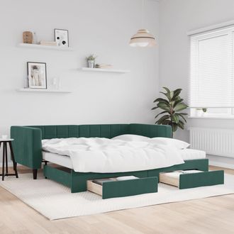 vidaXL Vidaxl - Sof&aacute; Cama Nido Con Cajones Terciopelo Verde Oscuro 100x200 Cm