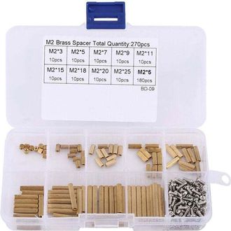OEM Juego De Arandelas Y Tornillos De Lat&oacute;n - 270 Piezas - Rosca M2 - Lat&oacute;n - Amarillo