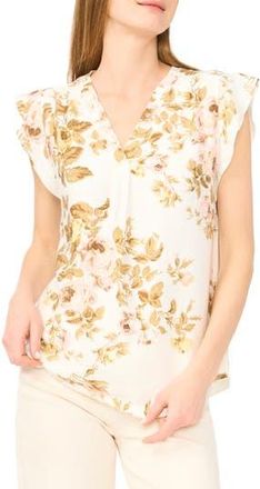Vince Camuto Flutter Sleeve Top in Ivory/Twill at Nordstrom Rack, Size X-Large