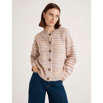 Finery Whitney Round Neck Knitted Cardigan in Pink Stripe at Nordstrom, Size 16