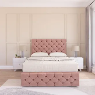 Sloomy Watson Divan Bed Set With No drawers & Matching Footboard - Plush Velvet in Pink | Size: Small Single
