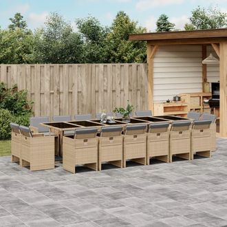 vidaXL Set Comedor De Jard&iacute;n 17 Pzas Con Cojines Rat&aacute;n Sint&eacute;tico Beige Vidaxl